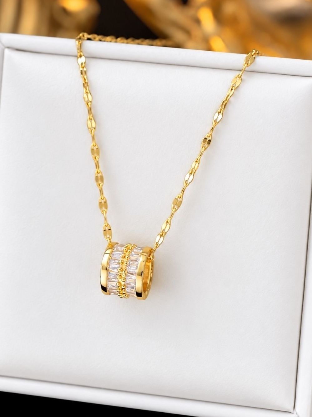 Gold-Crystal Barrel Pendant Necklace